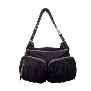 MZ Wallace Women’s Purple Nylon Gold-Tone Zipper Details Ruched Shoulder Bag